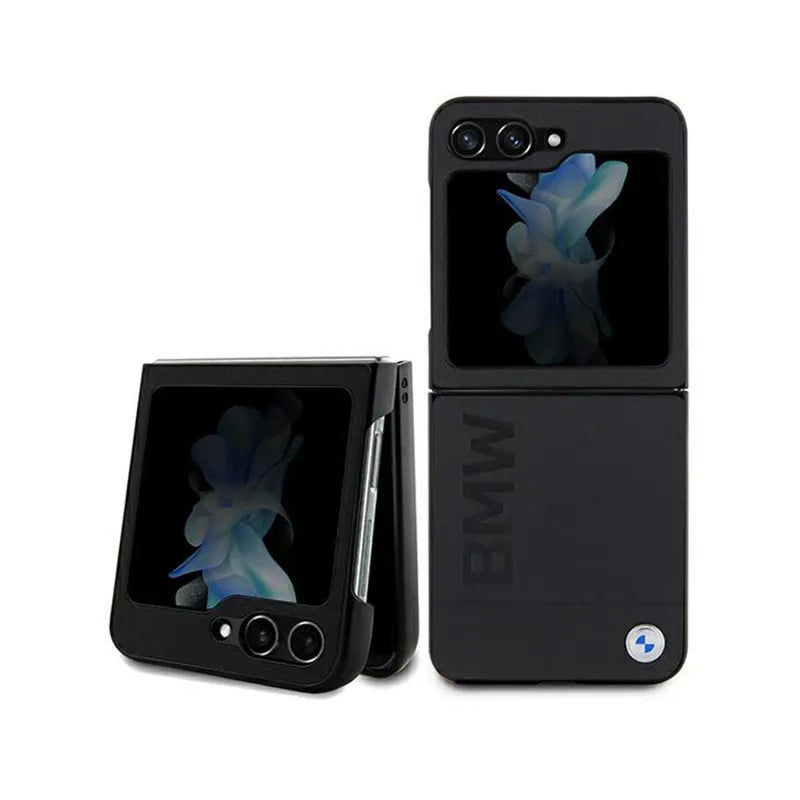 BMW Leather Hot Stamp – dėklas Samsung Galaxy Z Flip 5 (juodas)