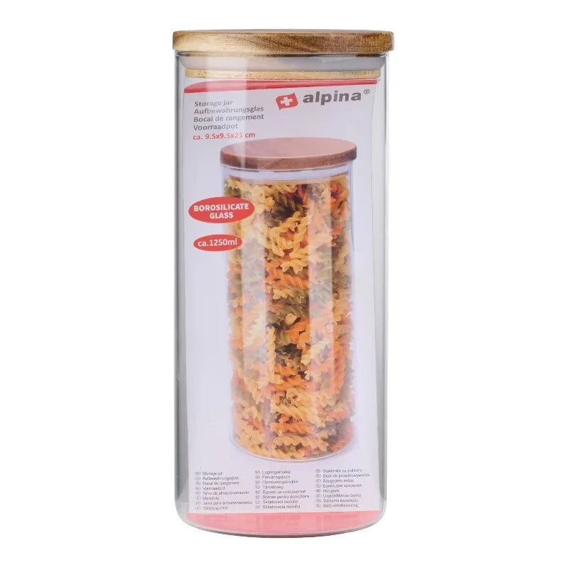 Alpina – stiklinis indas su dangteliu, 1250 ml, 9,5 x 21 cm