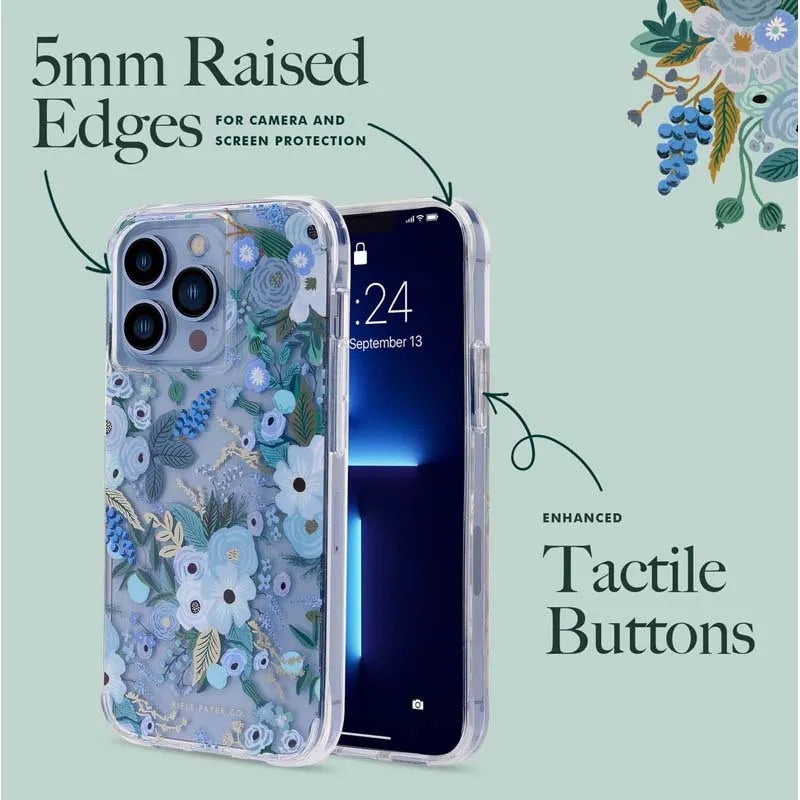 Rifle Paper Clear – dėklas iPhone 14 Pro Max (Garden Party Blue)