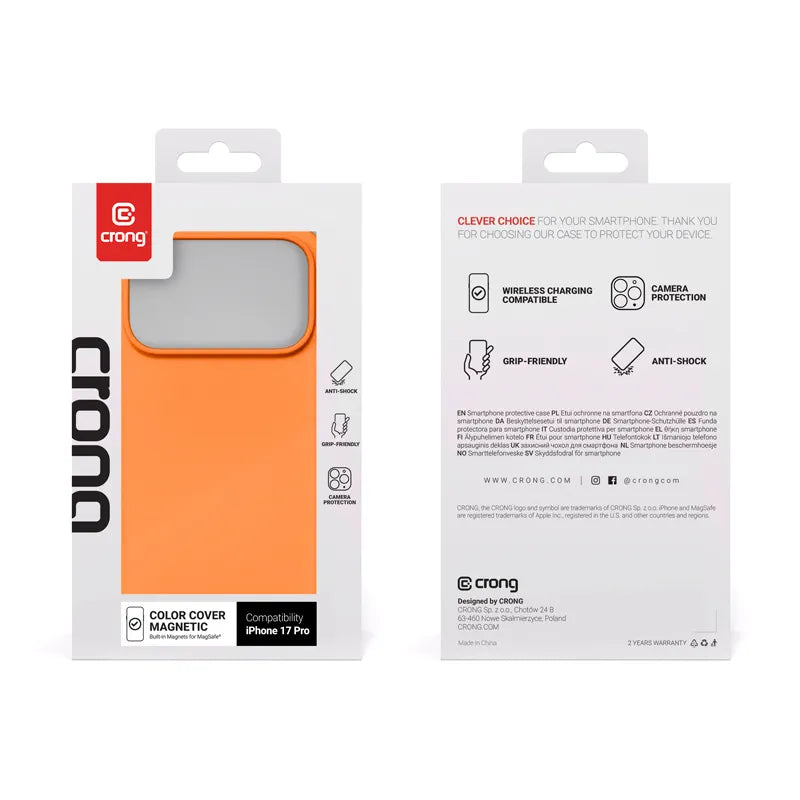 Crong Color Cover Magnetic – MagSafe dėklas, skirtas iPhone 17 Pro (oranžinis)