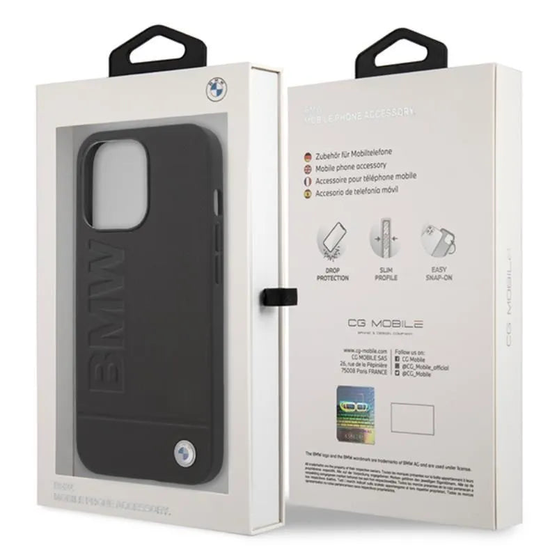 BMW Leather Hot Stamp MagSafe - Dėklas iPhone 14 Pro Max (Juodas)