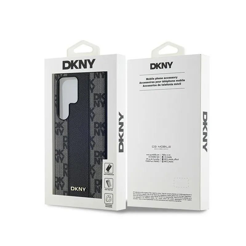 DKNY Leather Checkered Mono Pattern MagSafe - dėklas Samsung Galaxy S24 Ultra (juodas)