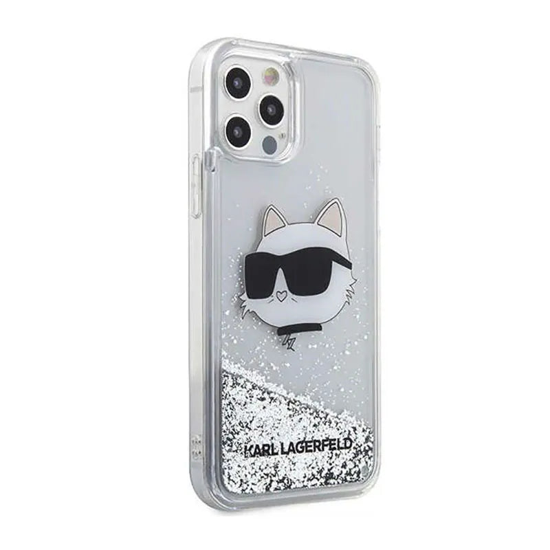 Karl Lagerfeld Liquid Glitter NFT Choupette Head – Dėklas iPhone 12 / iPhone 12 Pro (sidabrinis)