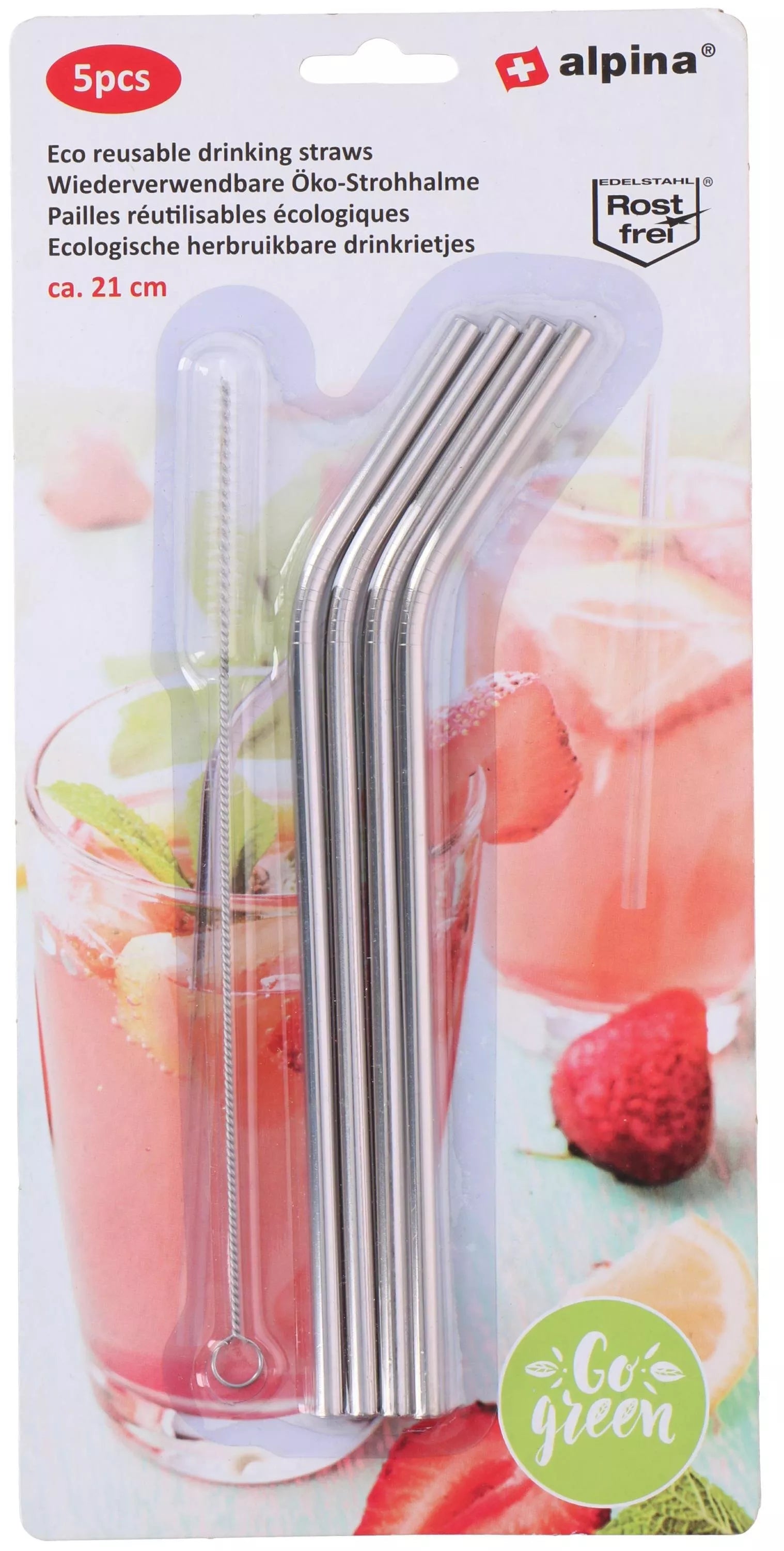 Alpina daugkartiniai gėrimo šiaudeliai, 21 cm, su valymo šepetėliu, 4 vnt. 871125214655