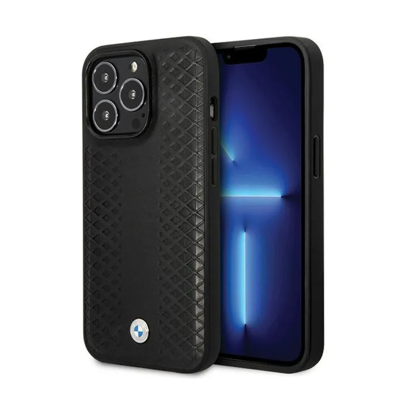 BMW Leather Diamond Pattern – dėklas „iPhone 14 Pro“ (juodas)