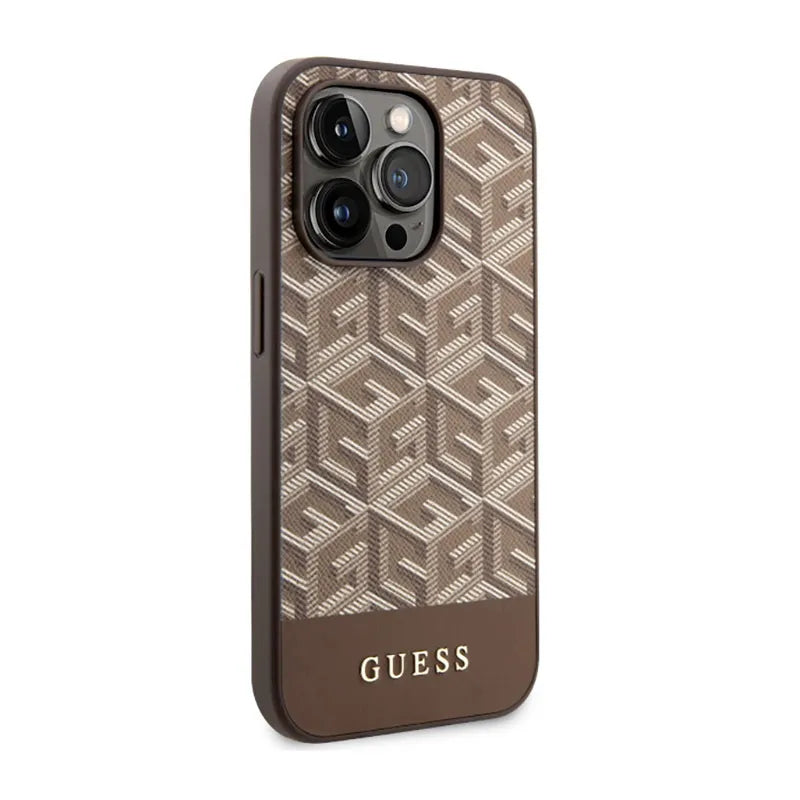 Guess GCube Stripes MagSafe – dėklas iPhone 14 Pro Max (rudas)