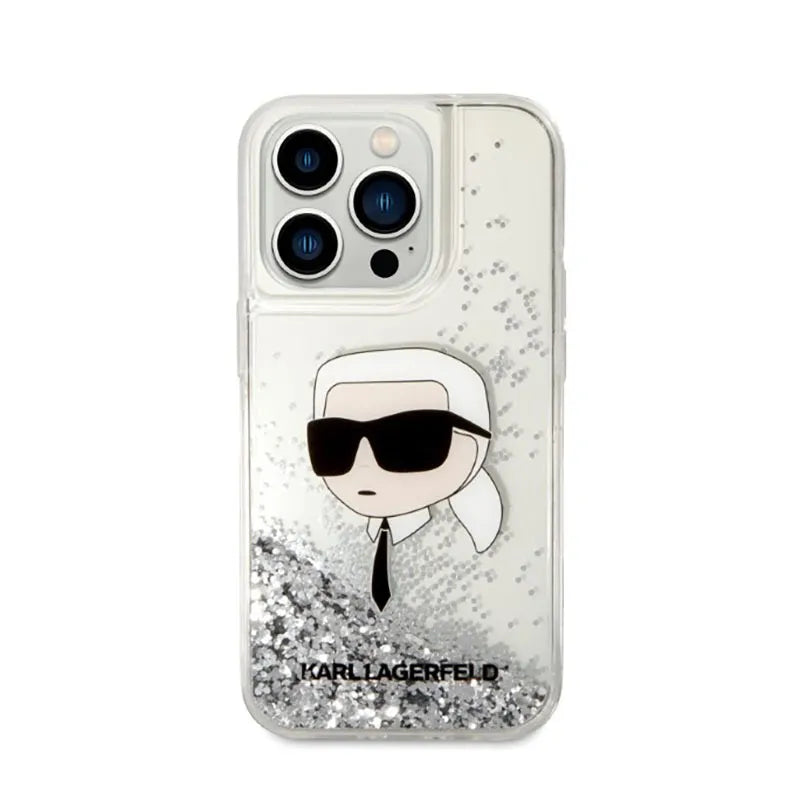 Karl Lagerfeld Liquid Glitter NFT Karl's Head – dėklas iPhone 14 Pro Max telefonui (sidabrinis)