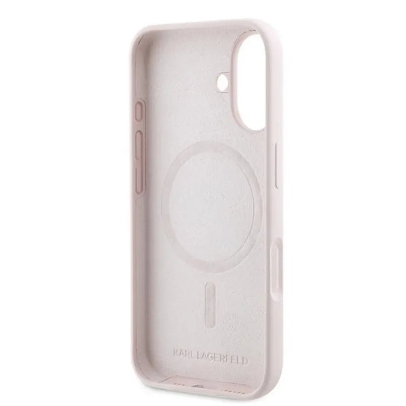Karl Lagerfeld Silicone Double Heads Print MagSafe - Dėklas iPhone 16 Plus (rožinis)
