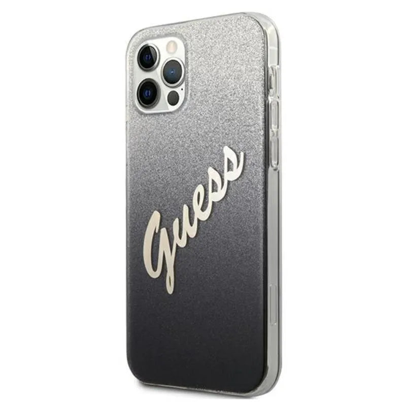 Guess Glitter Gradient Script – Dėklas, skirtas iPhone 12 Pro Max (juodas)
