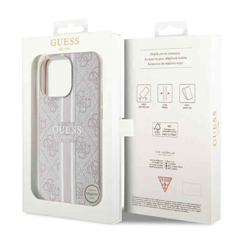 Guess 4G Printed Stripes MagSafe - dėklas skirtas iPhone 13 Pro (rožinis)
