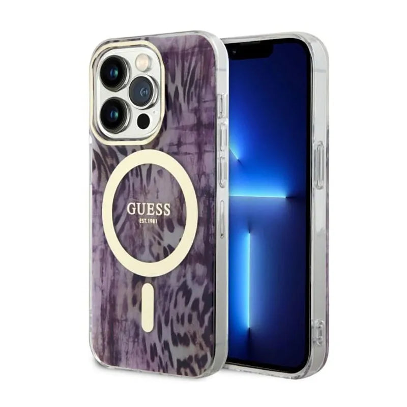 Guess Leopard MagSafe – dėklas iPhone 14 Pro Max (rožinis)
