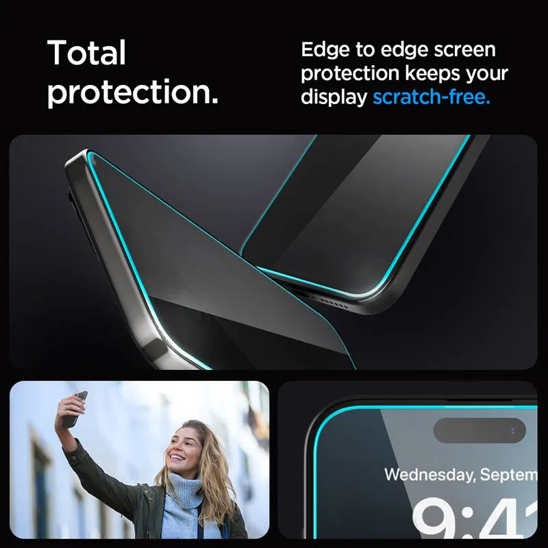 Spigen GLAS.TR EZ FIT Privacy – grūdintas stiklas su privatumo filtru, skirtas iPhone 15 Plus / 16 Plus