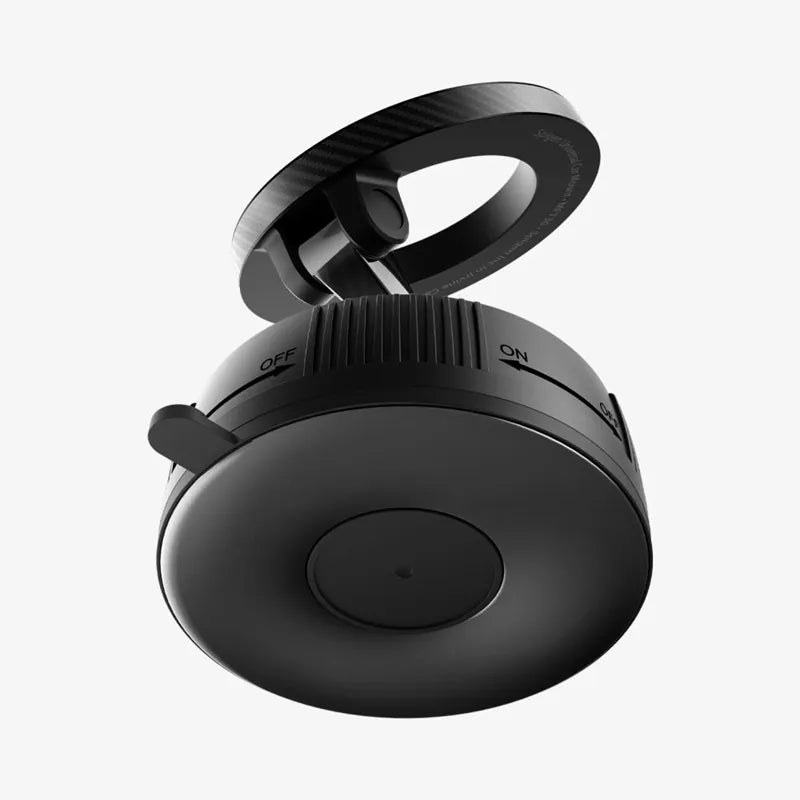 Spigen MFT36 – „MagSafe“ magnetinis automobilinis laikiklis, tvirtinamas prie prietaisų skydelio arba priekinio stiklo (juodas)