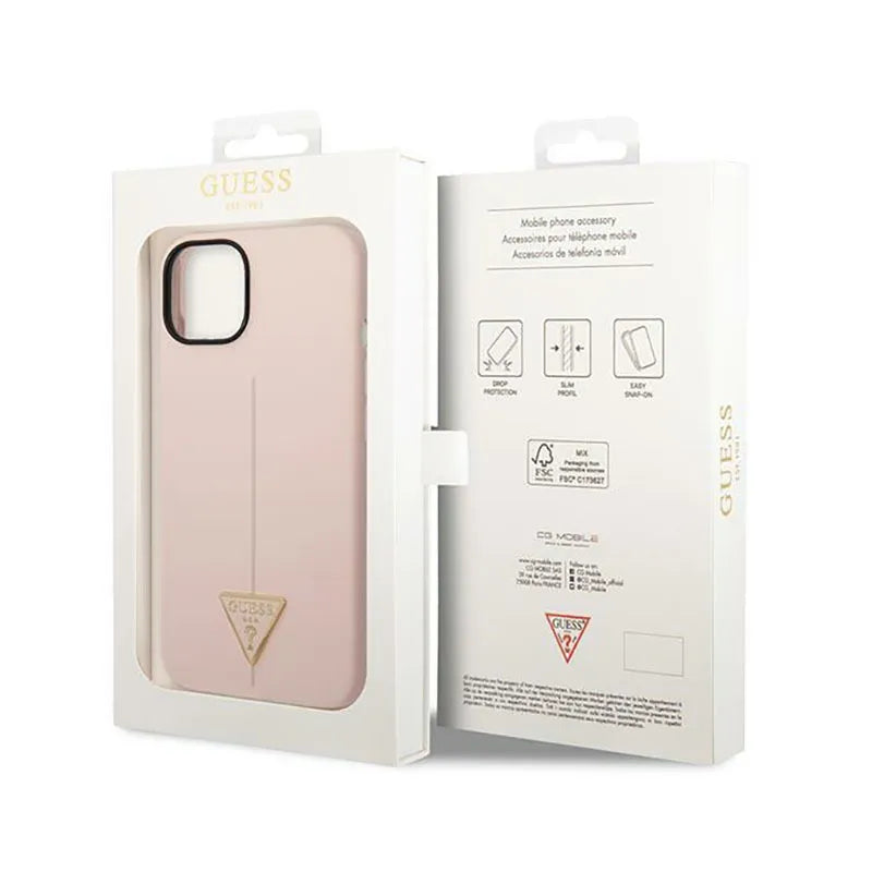 Guess Silicone Triangle Logo – dėklas iPhone 14 Plus telefonui (rožinis)