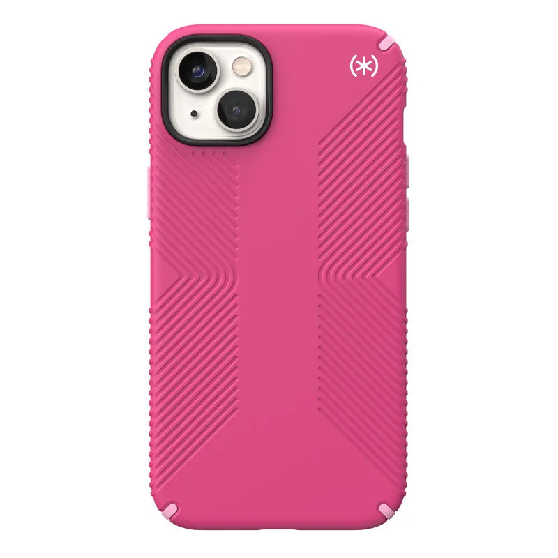 Speck Presidio2 Grip MagSafe – neslystantis iPhone 14 Plus dėklas (Digitalpink / Blossompink / White)