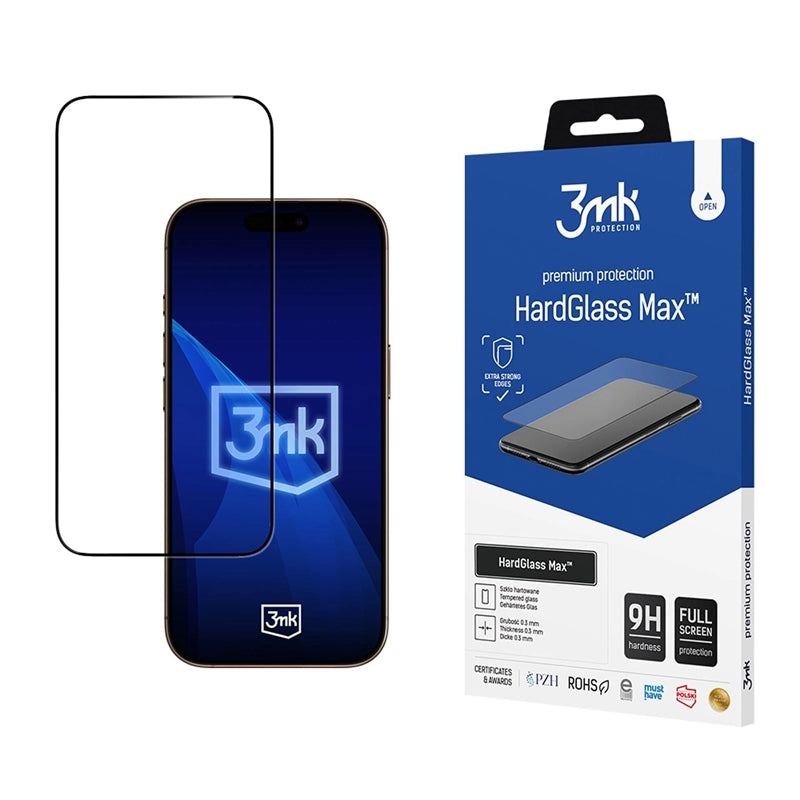3mk HardGlass Max – grūdintas stiklas, skirtas iPhone 17 Pro Max (juodas)