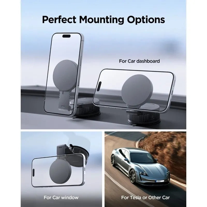 Spigen MFT35-1 magnetinis automobilinis laikiklis prietaisų skydeliui, stiklui ir ekranui – magnetinis automobilinis laikiklis MagSafe (juodas)