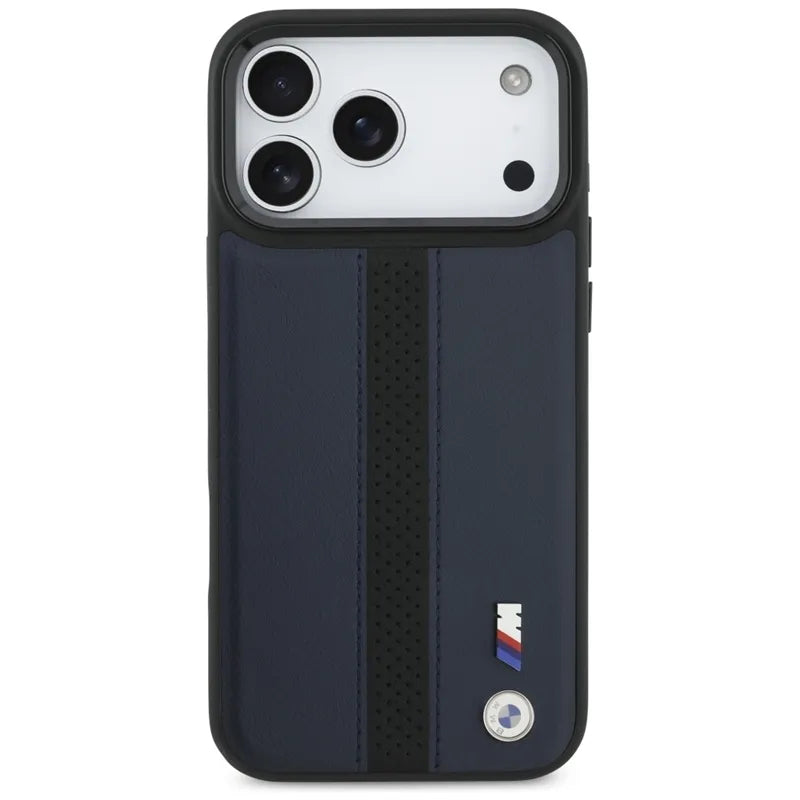 BMW M Perforated Stripe Logo MagSafe – iPhone 17 Pro Max dėklas (tamsiai mėlynas)