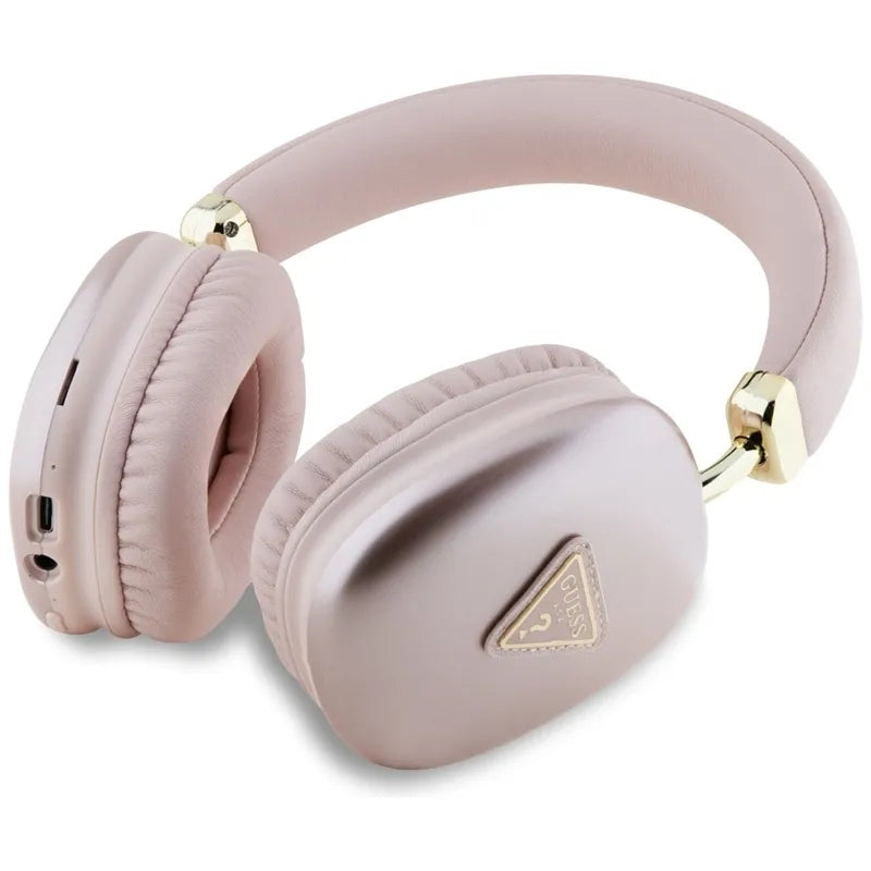 Guess Metallic Triangle Logo – belaidės ant ausų dedamos Bluetooth V5.3 ausinės (rožinės)
