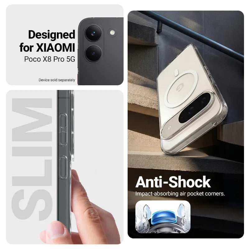 Crong Hybrid Clear Magnetic - MagSafe dėklas, skirtas Xiaomi POCO X8 Pro 5G (Skaidrus)