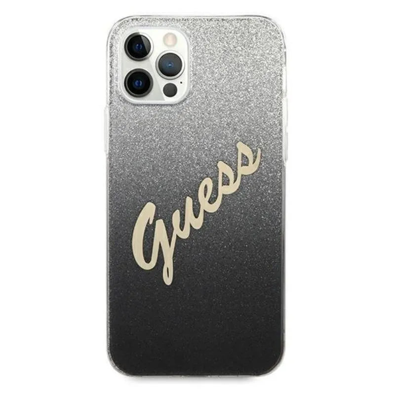 Guess Glitter Gradient Script – Dėklas, skirtas iPhone 12 Pro Max (juodas)