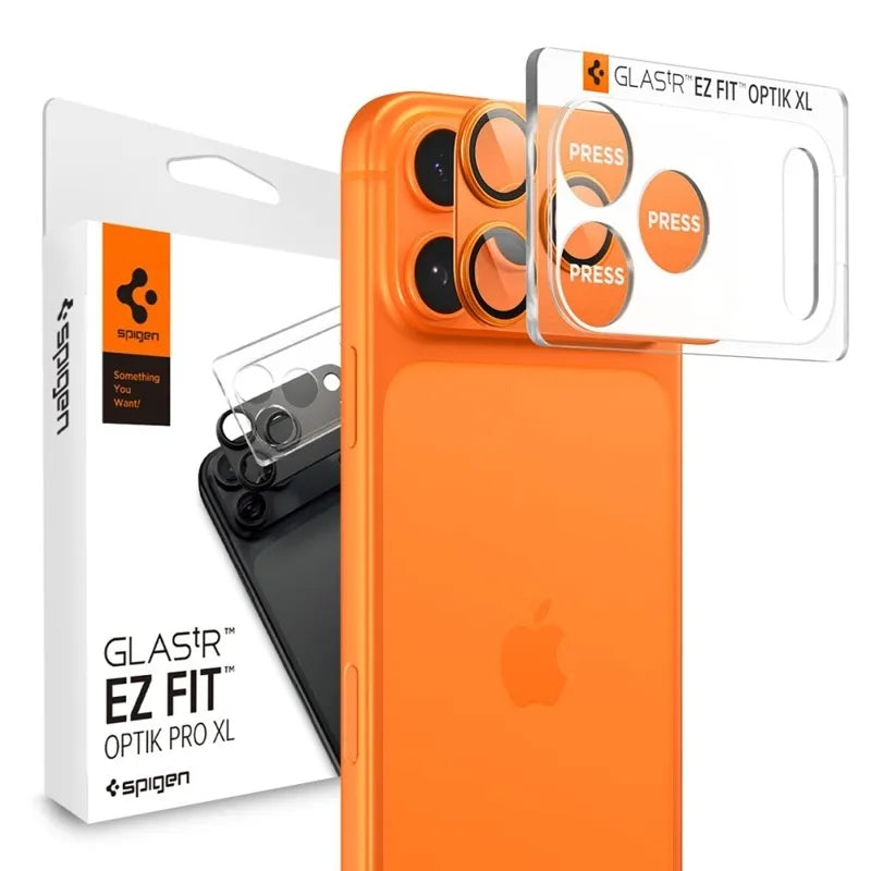 Spigen Optik Pro XL Glas.TR EZ Fit – iPhone 17 Pro kameros objektyvo apsauga (oranžinė)