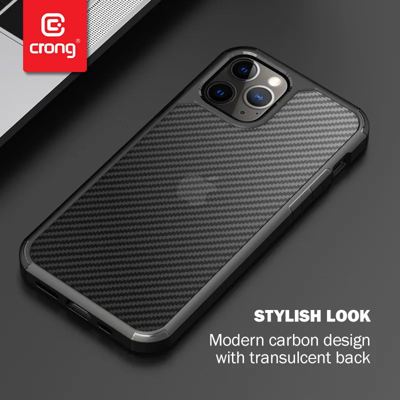 Crong Hybrid Carbon – dėklas iPhone 12 Pro Max (juodas)