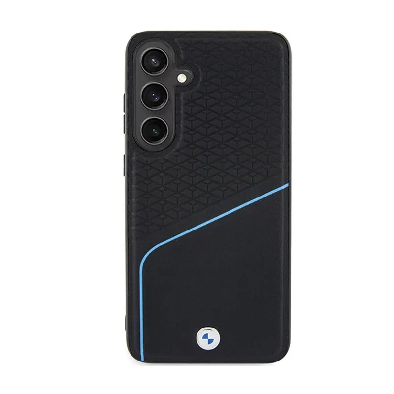 BMW Signature Leather Textured & Line MagSafe – dėklas Samsung Galaxy S24+ telefonui (juodas)