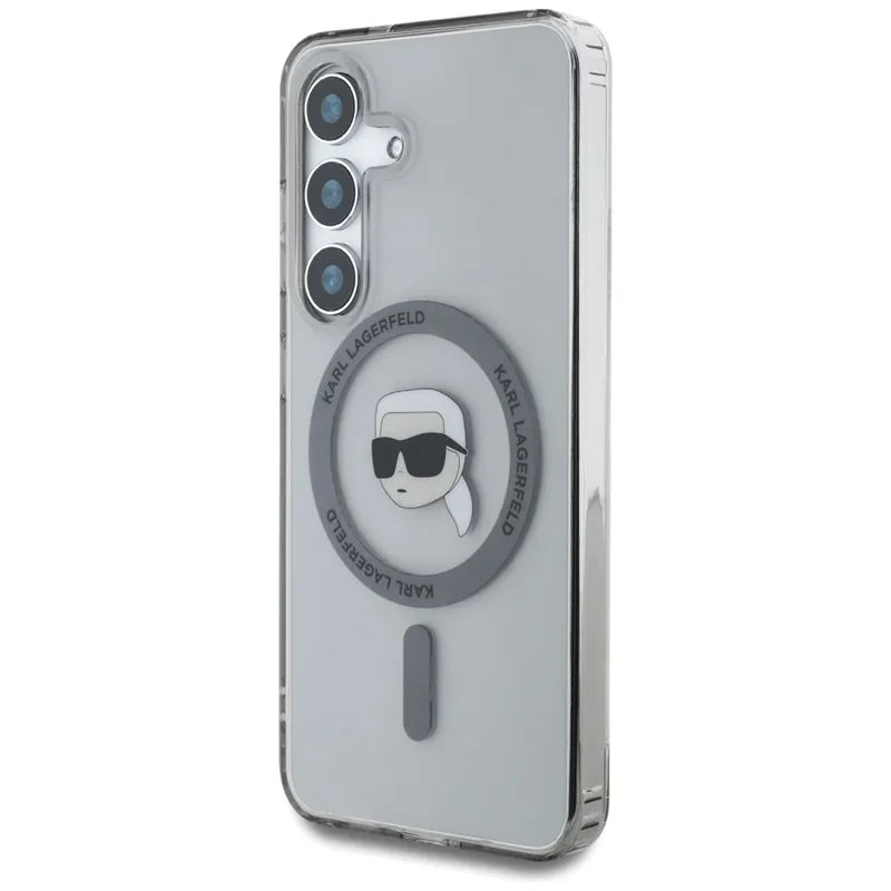 Karl Lagerfeld Button Karl Head Printed Logo MagSafe – dėklas Samsung Galaxy S25 (juodas)