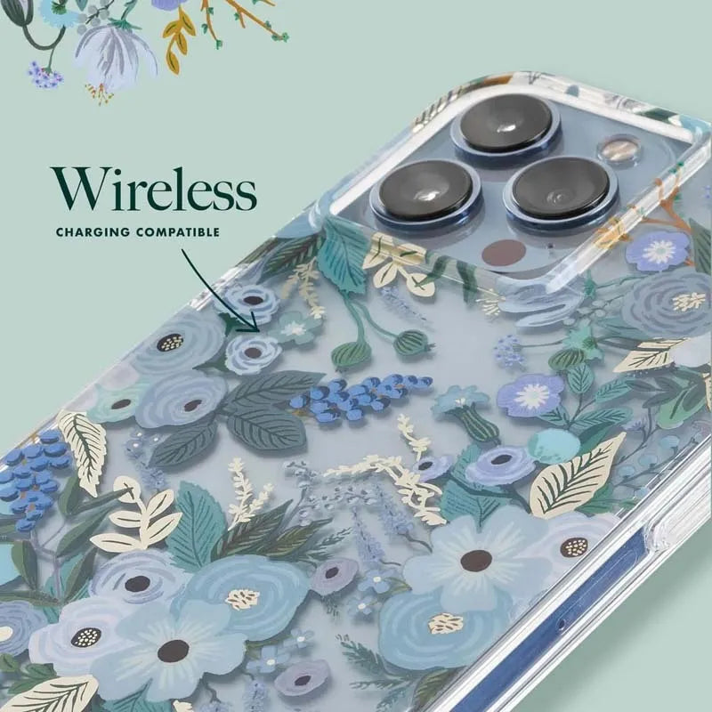 Rifle Paper Clear – dėklas iPhone 14 Pro Max (Garden Party Blue)