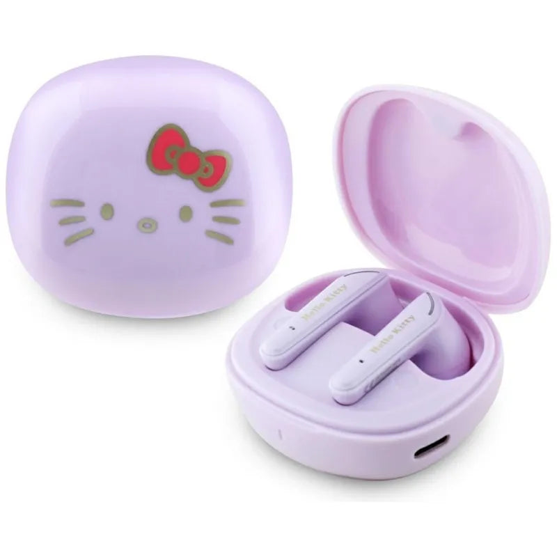 Hello Kitty O Glossy Finish – TWS belaidės ausinės + įkrovimo dėklas (violetinės)