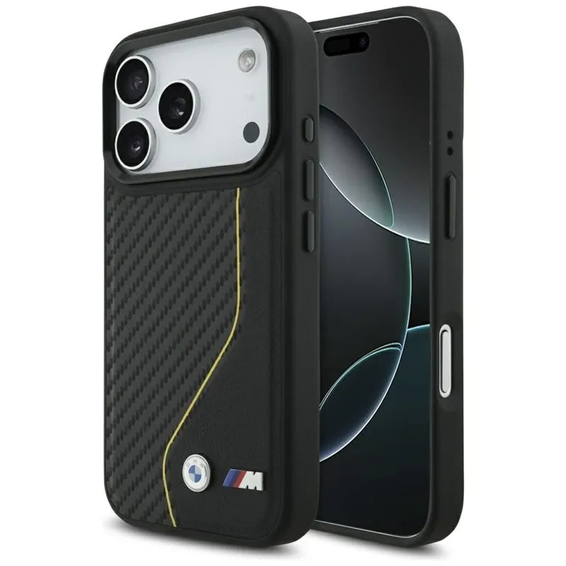 BMW M Carbon Line & Logo MagSafe – dėklas iPhone 17 Pro (geltonas)