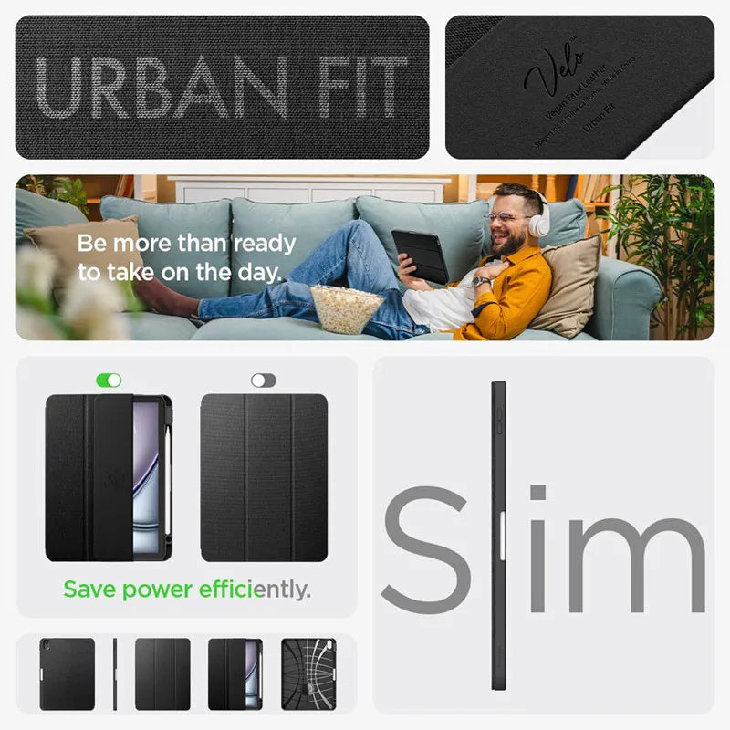 Spigen Urban Fit - Dėklas skirtas iPad Air 11" M3 (2025) / M2 (2024) / iPad Air 10.9" (5-4 karta) (2022-2020) (Juodas)