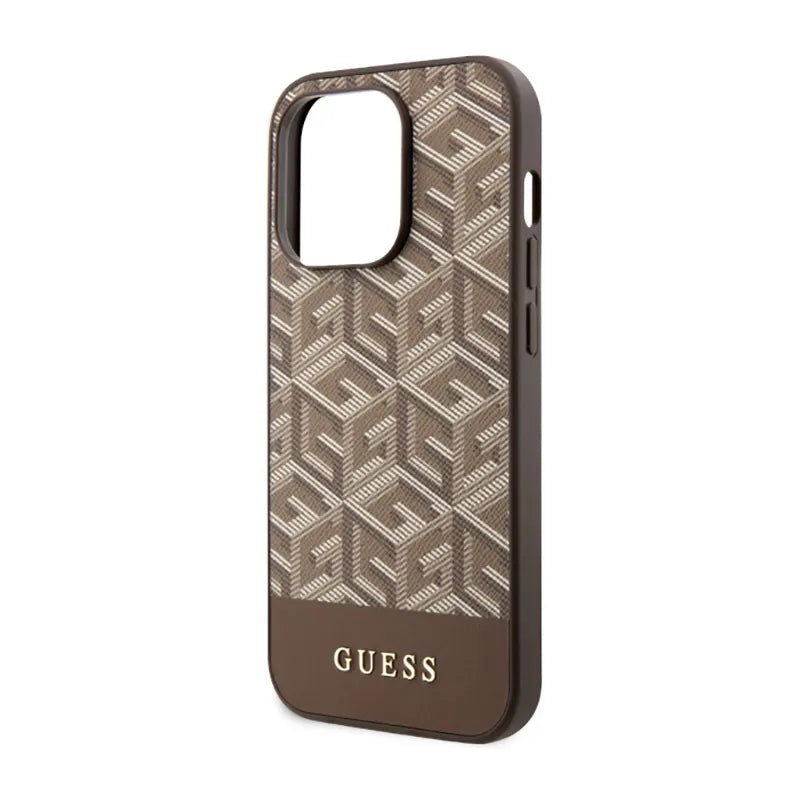 Guess GCube Stripes MagSafe – dėklas iPhone 14 Pro Max (rudas)