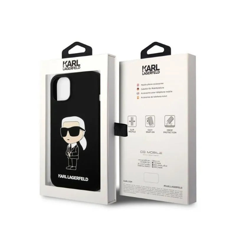 Karl Lagerfeld Silicone Ikonik MagSafe – iPhone 15 Plus / 14 Plus dėklas (juodas)