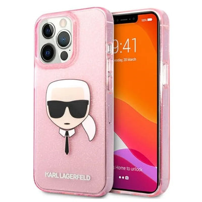 Karl Lagerfeld Karl’s Head Glitter – dėklas iPhone 13 Pro Max telefonui (rožinis)