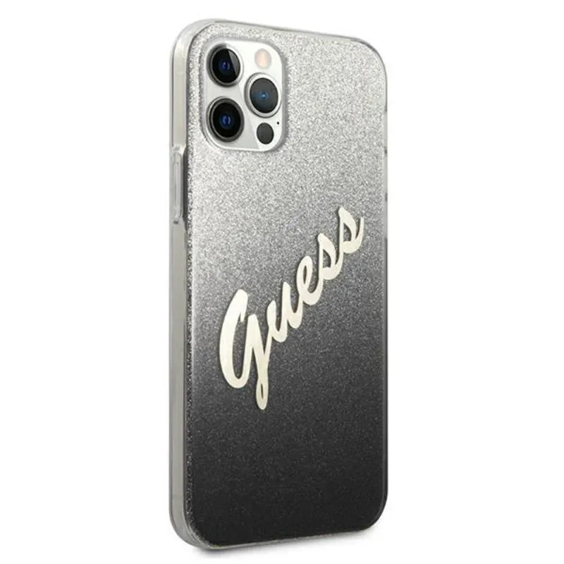 Guess Glitter Gradient Script – Dėklas, skirtas iPhone 12 Pro Max (juodas)