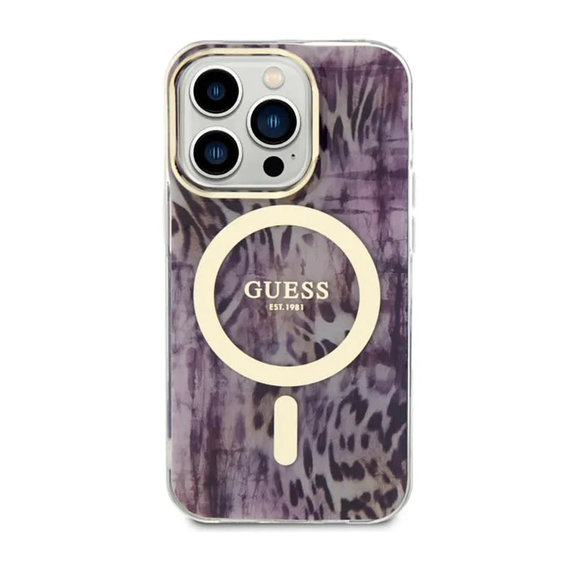 Guess Leopard MagSafe – dėklas iPhone 14 Pro Max (rožinis)