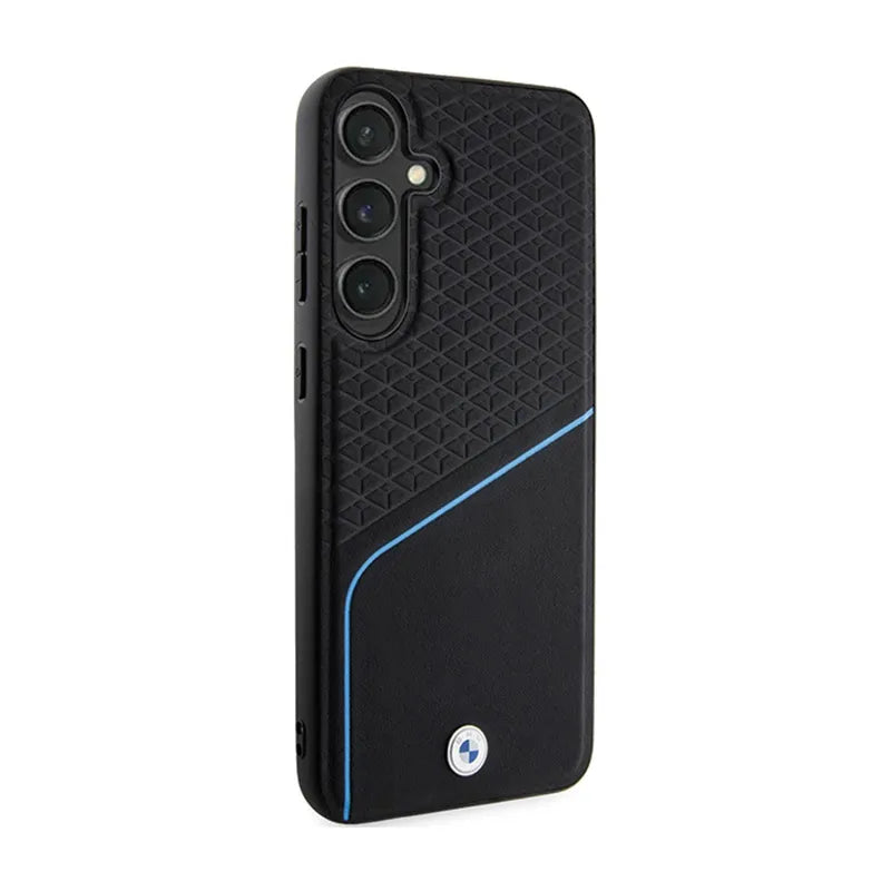 BMW Signature Leather Textured & Line MagSafe – dėklas Samsung Galaxy S24+ telefonui (juodas)
