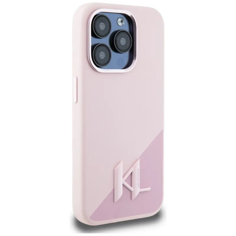 Karl Lagerfeld Silicone Shadow Metal Initial MagSafe – dėklas iPhone 15 Pro Max (rožinis)