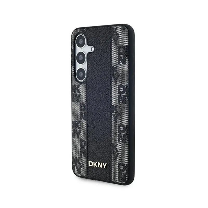 DKNY Leather Checkered Mono Pattern MagSafe - dėklas Samsung Galaxy S24+ telefonui (juodas)