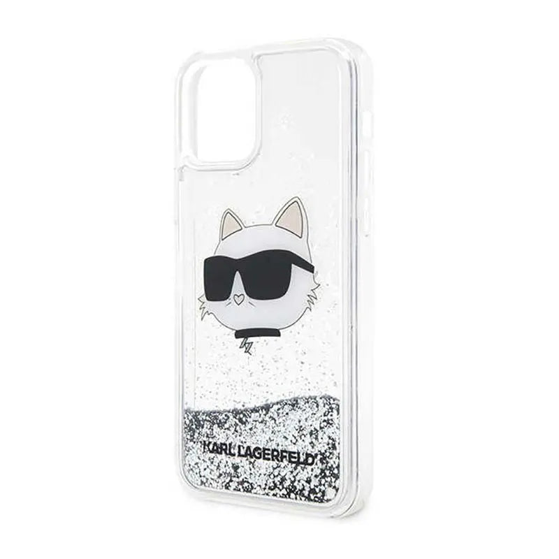 Karl Lagerfeld Liquid Glitter NFT Choupette Head – Dėklas iPhone 12 / iPhone 12 Pro (sidabrinis)