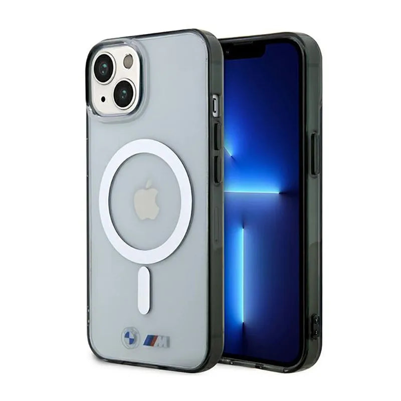BMW Silver Ring MagSafe dėklas, skirtas iPhone 14 (skaidrus)
