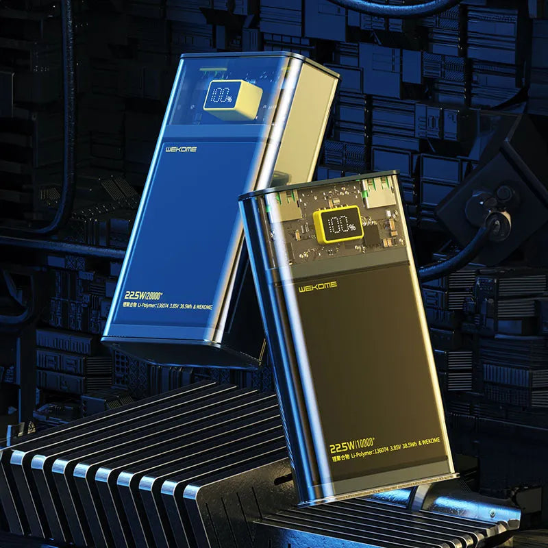 WEKOME WP-321 Vanguard Series – 20000 mAh išorinė baterija, itin greitas įkrovimas, PD 20W + QC 22.5W (juoda / skaidri)