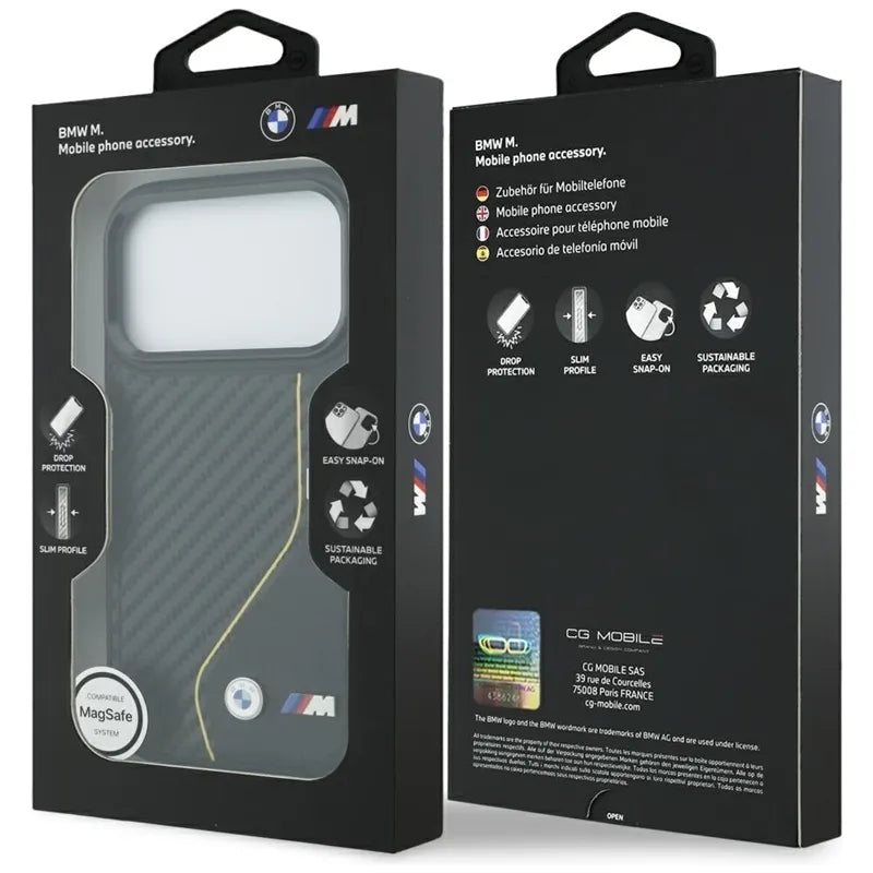BMW M Carbon Line & Logo MagSafe – dėklas iPhone 17 Pro (geltonas)