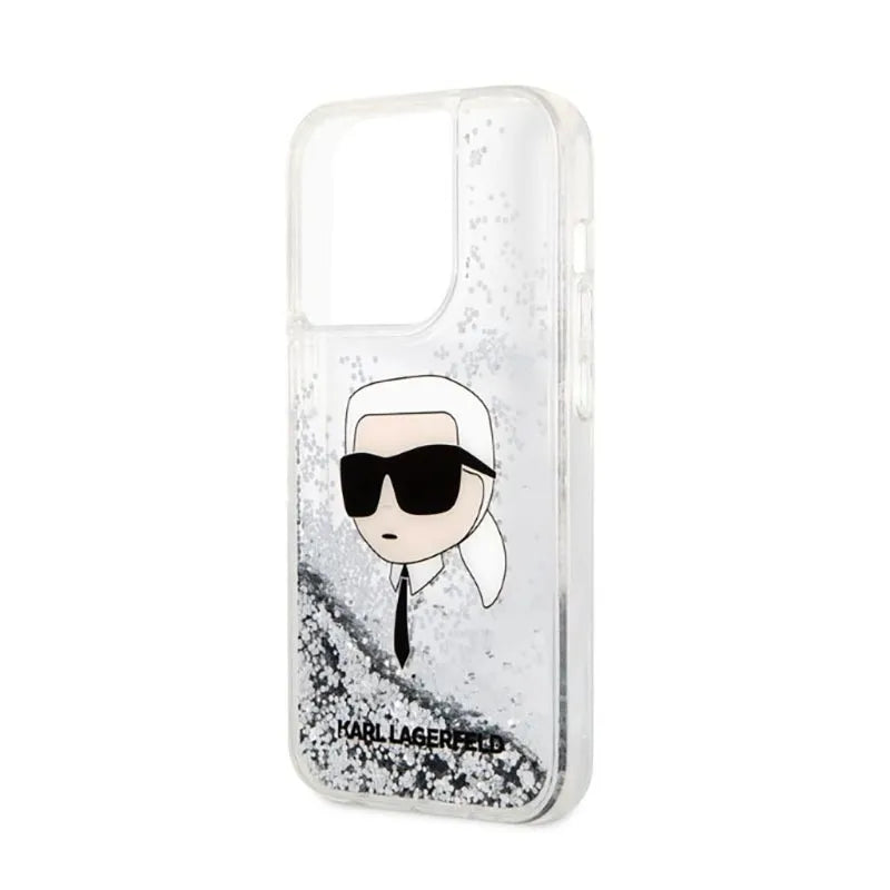 Karl Lagerfeld Liquid Glitter NFT Karl's Head – dėklas iPhone 14 Pro Max telefonui (sidabrinis)