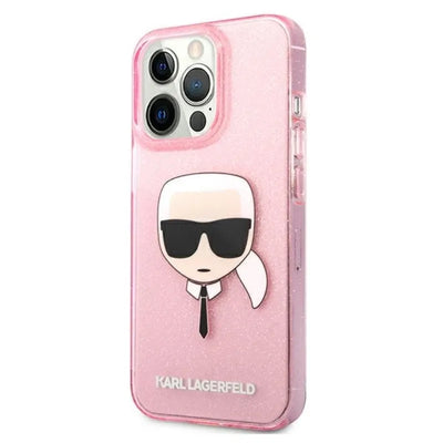 Karl Lagerfeld Karl’s Head Glitter – dėklas iPhone 13 Pro Max telefonui (rožinis)