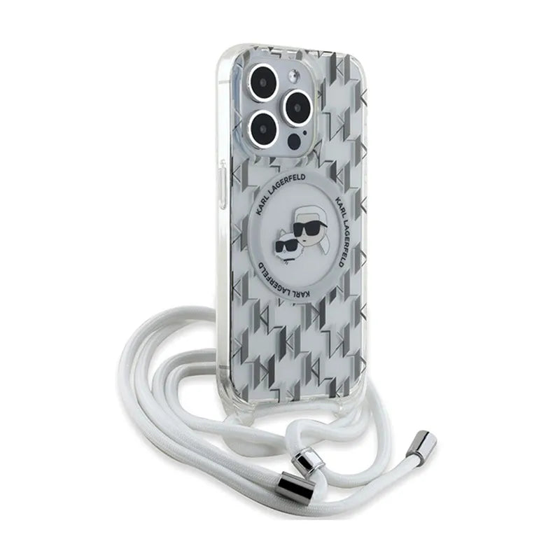 Karl Lagerfeld IML Crossbody Monogram Karl & Choupette Head MagSafe – dėklas iPhone 15 Pro Max (skaidrus)