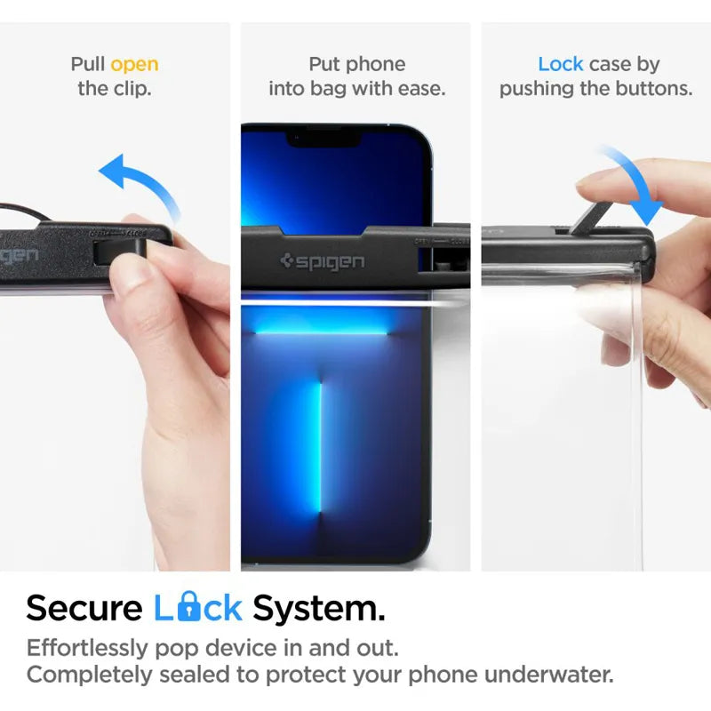 Spigen A601 universalus vandeniui atsparus dėklas - dėklas išmaniesiems telefonams iki 6,9 colio (skaidrus)