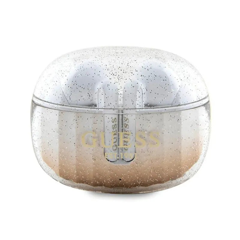 Guess Glitter Gradient – TWS Bluetooth ausinės + įkrovimo dėklas (auksinės)